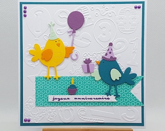 Handgemachte Geburtstagskarte für Kinder, handgemachte Geburtstagskarte für Mädchen, handgemachte Geburtstagskarte für Jungen, Geburtstagskarte mit Vögeln.