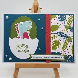Carte anniversaire pour petit garçon, carte dinosaure petit garçon, carte anniversaire dinosaure personnalisable, carte dinosaure fait main.