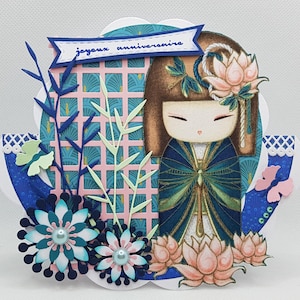 Carte anniversaire Kokeshi, carte Kokeshi, carte anniversaire adolescente, carte adolescente, carte anniversaire fille, carte fille.