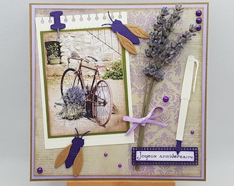Carte anniversaire parfumée à la lavande, carte parfumée, carte anniversaire lavande, carte anniversaire Provence, carte anniversaire femme.