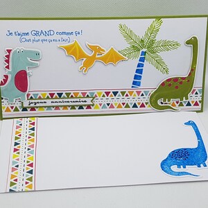 Porte chèque anniversaire thème dinosaure, porte chèque dinosaure, carte cadeau thème dinosaure, carte cadeau garçon avec dinosaure.