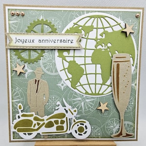 Carte anniversaire homme avec moto, carte anniversaire moto pour homme, carte anniversaire homme, carte anniversaire tour du monde.