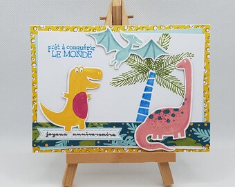 Carte anniversaire dinosaure pour petit garçon, carte anniversaire petit garçon thème dinosaure, carte anniversaire avec dinosaure.