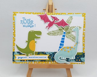 Carte anniversaire dinosaure, carte dinosaure fait main, carte anniversaire garçon, carte anniversaire petit garçon, carte dinosaure.