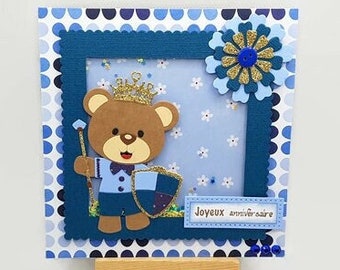 Handmade prince birthday card, little prince birthday card, boy birthday card, boy birthday card with teddy bear.