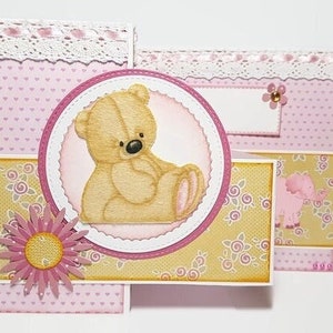 Handgemachte Mädchen-Geburtskarte, Mädchen-Geburtskarte, Geburtskarte mit Bär, Mädchen-Glückwunschkarte, Mädchen-Geburtsgeschenk.