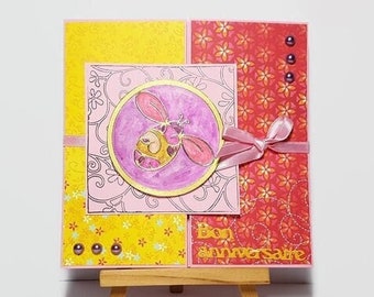 Grandmother birthday card, bee birthday card, handmade woman birthday card, woman happy birthday card, woman card.