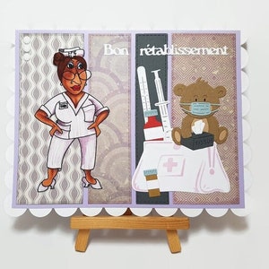 Carte de bon rétablissement, carte de prompt rétablissement, carte de rétablissement faite main, carte malade du covid, carte infirmière.