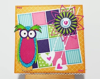 Girl birthday card, birthday card with owl, birthday card with owl, owl birthday card, gift card with owl