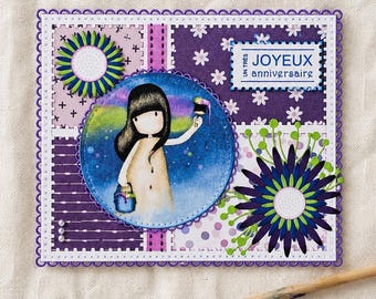 Biglietto d'auguri personalizzato per bambina con bambola – biglietto di auguri per bambini – biglietto originale fatto a mano per bambina