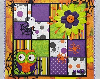 Handmade Happy Halloween card, handmade Halloween card, Halloween card with owl, Halloween card with ghost, Halloween card.