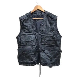 RARE Tactival Vest Half Leather jacket like bikerbike harley davidson jacket / Large size