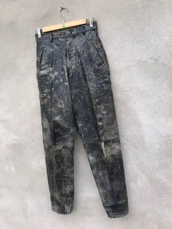 RARE Vintage Yohji Yamamoto Signature Leather Pants Acid Wash