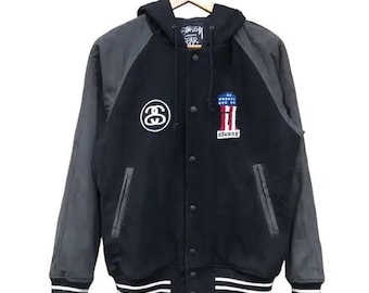 RARE Vintage Stussy Flag America Varsity Style Jacket