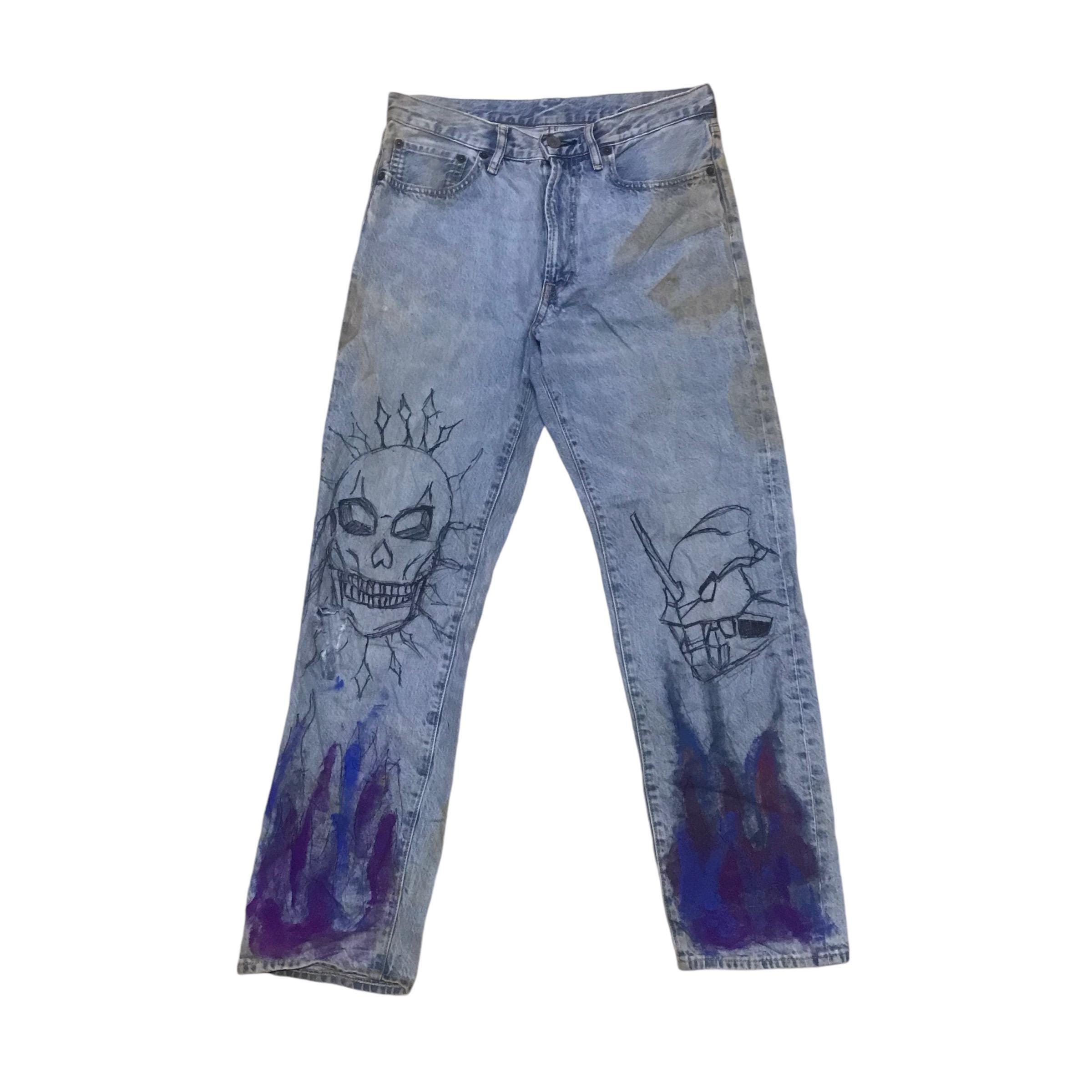 Vintage GU Distressed Denim Pants Art Seditionaries LGB If Six Was