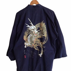 RARE Indigo japanische traditionelle Kimono Samurai Drachen Schreibweise