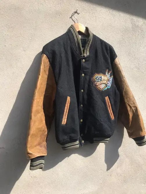 RARE Vintage Santa Cruz Old Varsity Leather Sleeve Jacket