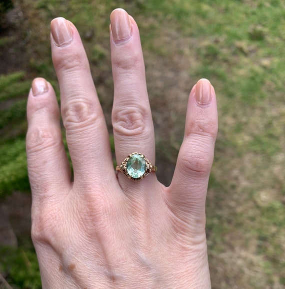 SOLD Antique Art Deco genuine green stone ring - image 4