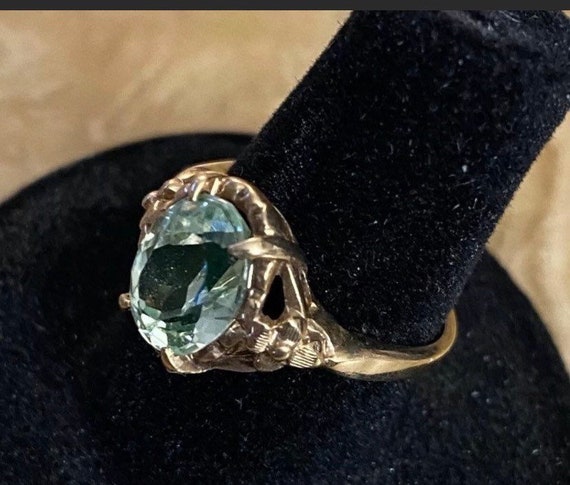 SOLD Antique Art Deco genuine green stone ring - image 5
