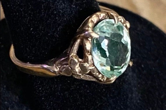 SOLD Antique Art Deco genuine green stone ring - image 7