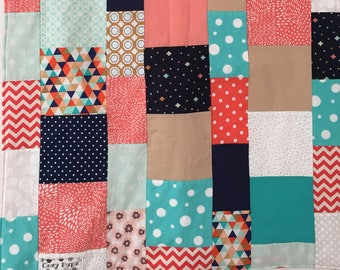 Coral + Aqua handmade quilted dog blanket; for every one purchased, one will be donated to a rescue dog!