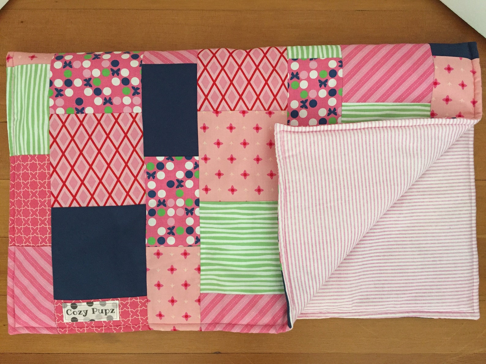 Pink Navy Handmade Quilted Dog Blanket for Every One Purchased, One