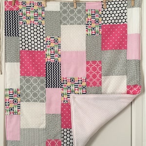 Pink, Navy Gray handmade quilted dog blanket for every one purchased, one will be donated to a rescue dog image 2