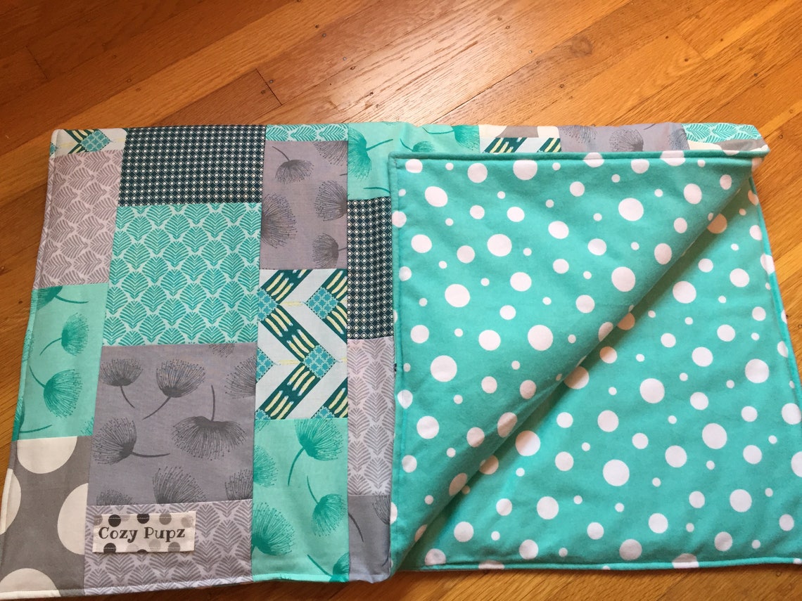Aqua Gray Handmade Quilted Dog Blanket for Every One Etsy