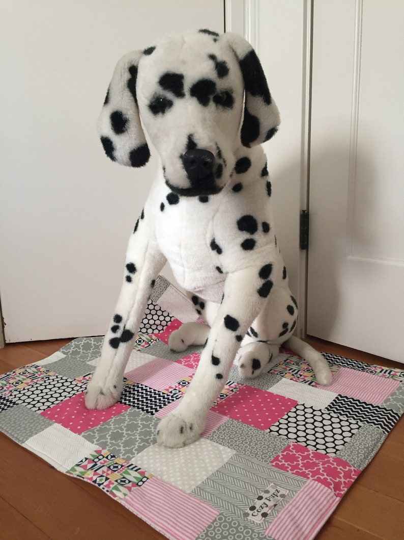 Pink, Navy Gray handmade quilted dog blanket for every one purchased, one will be donated to a rescue dog image 3