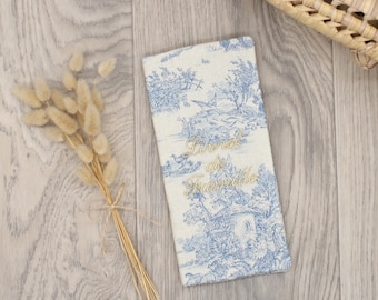 Protège livret de famille personnalisable - Collection Toile de Jouy bleue ciel