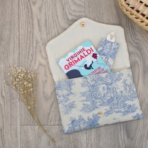 Pouch / book cover in toile de Jouy and matching bookmark