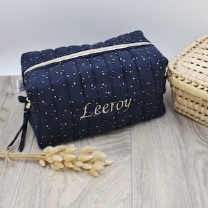 Trousse de toilette matelassée personnalisable - Double gaze bleue marine