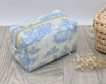 Trousse de toilette matelassée personnalisable - Collection Toile de Jouy