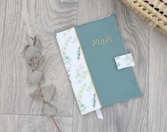 Protège carnet de santé en tissu personnalisable, eucalyptus