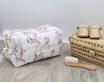 Trousse de toilette matelassée personnalisable - Licorne -