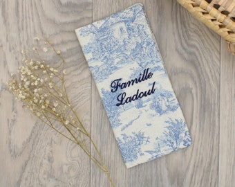 Protège livret de famille personnalisable - Collection Toile de Jouy bleu ciel