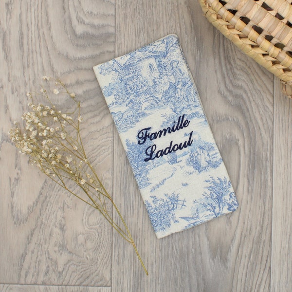 Protège livret de famille personnalisable - Collection Toile de Jouy bleu ciel