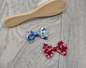 Lot de deux barrettes à cheveux Noeud - Liberty  Félicité bleu et Liberty Mitsy rouge