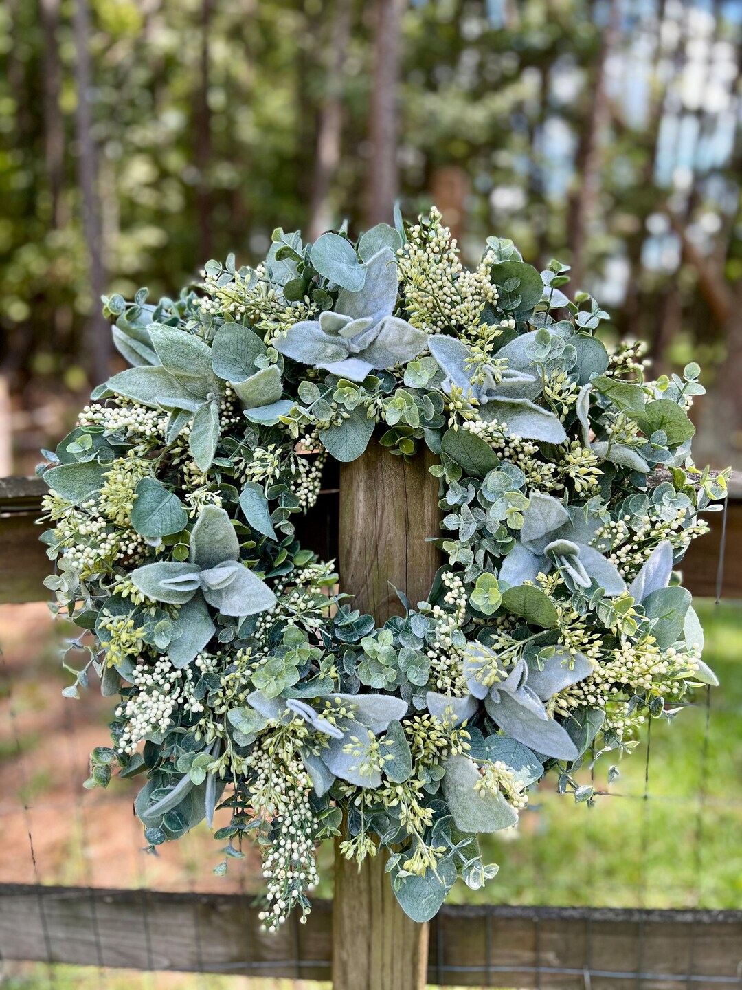 Year Round Lambs Ear and Eucalyptus Wreath for Front Door, Housewarming ...