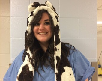 Very Soft Faux-fur Adult Animal Hat with Ears! Also has hand-warming "Paws"!! Non-smoking home!
