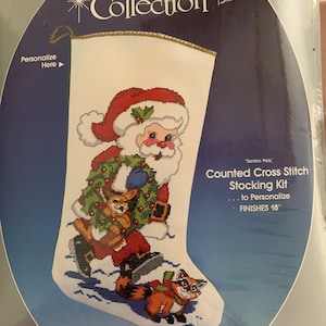 Vintage Kreuzstich Weihnachtsstrumpf Set #6225! Neu im Paket! Vorbild!