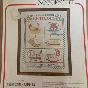Vintage Antiques Cross Stitch Sampler Kit by Bucilla!  New in Package!