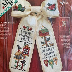 Kit de point de croix vintage 1996 Debbie Mumm Front Door Bow 17” par Dimensions Kit #72364 !