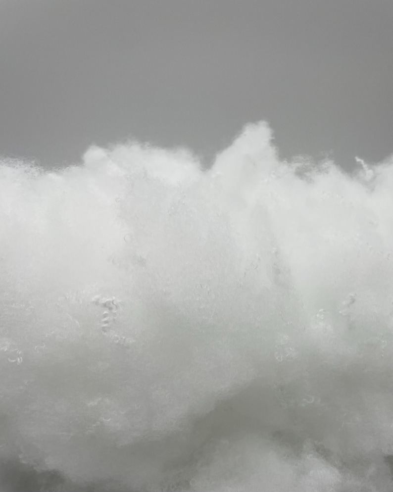 May include: A close-up of a white, fluffy material that resembles cotton. The material is soft and appears to be made of fibres.
