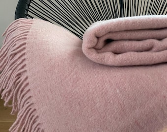 Merino Wool Blanket | Wool Bedspread | Warm Throw | Pink Sofa Throw