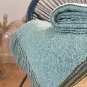 Couverture 100 % laine | Couvre-lit en laine vert sauge | Jeté en laine | Couverture chaude | Cadeau