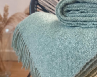 Manta 100 % lana / Cubrecama de lana verde salvia / Manta de lana / Manta cálida / Regalo