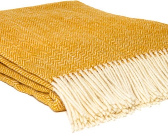 100% Wool Blanket | Wool Bedspread | Wool Throw | Natural Sheep Wool Blanket | Mustard Wool Throw