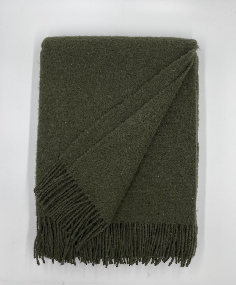 100% Wool Blanket | Wool Bedspread | Wool Throw | Warm Blanket for Camping | Gift Khaki green