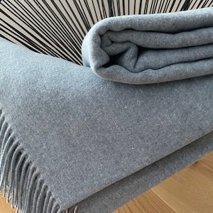 Merino Wool Blanket | Wool Bedspread | Light Blue Throw | Sofa Throw